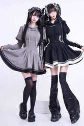 Japanese Long Sleeves Ruffle Bowknot Punk Jirai Kei Sweater Dress 3 Colors